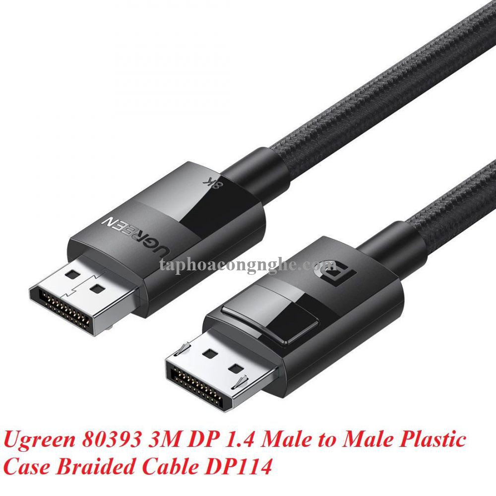 Ugreen 80393 3m 8K 1.4 màu đen cáp dp ra displayport hợp kim bọc lưới chống nhiễu DP114 30080393